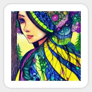 Japanese Woman - Enhance Creative - Colourful Artwork Sticker